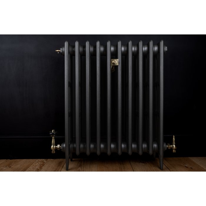 Traditional Victorian 4 Column 760mm Cast Iron Radiator 10 Sections MB w/ Antique Brass Accessories (CDC-760-10-MBAB-BUND)