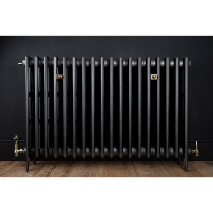 Traditional Victorian 4 Column 760mm Cast Iron Radiator 18 Sections MB w/ Antique Brass Accessories (CDC-760-18-MBAB-BUND)