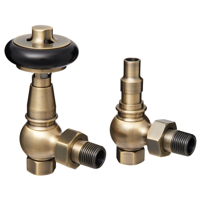 Warwick Antique Brass Thermostatic <br />Radiator Valve Set (CDC-WARKTRV-ANTBR)