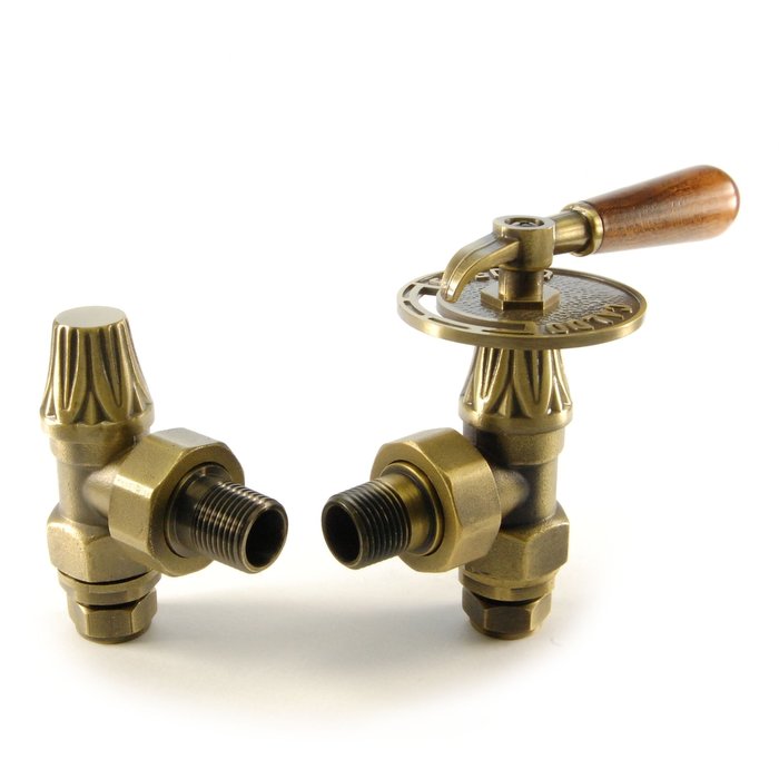 Welford Lever Antique Brass Manual Radiator Valve Set (CDC-WELFORD-ANTBR)