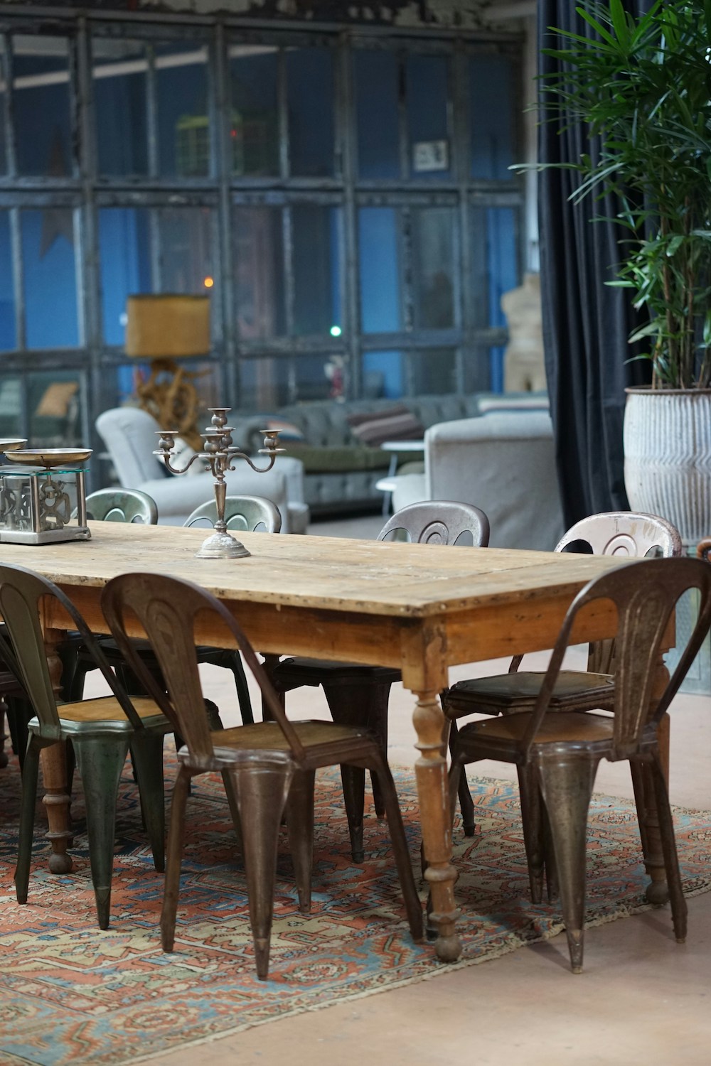 Victorian style interior with reclaimed wooden dining table.